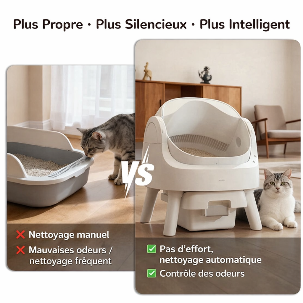 Litière Automatique — Bac à litière connecté auto-nettoyant, design silencieux